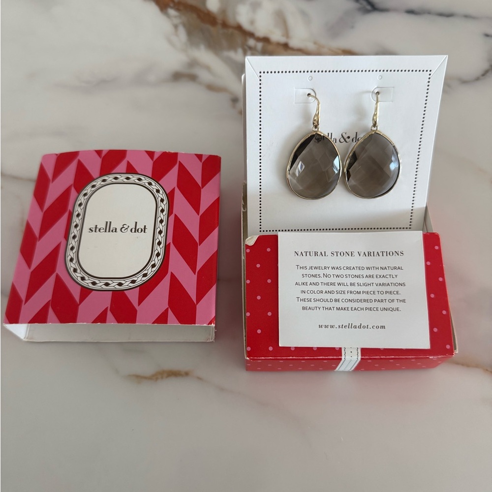 Stella & Dot Smoky Gray Teardrop Earrings